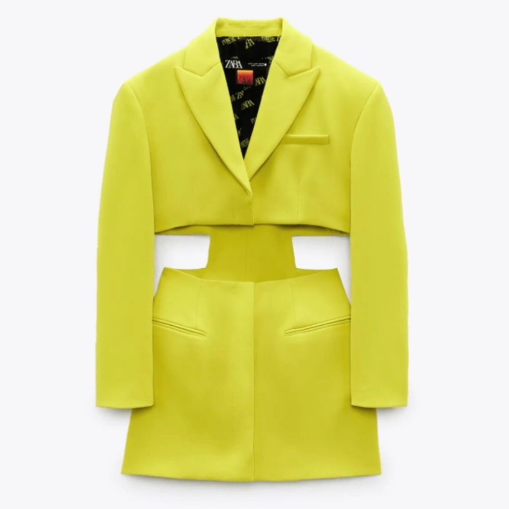 Zara Lime Yellow Cutout Blazer Dress NEW